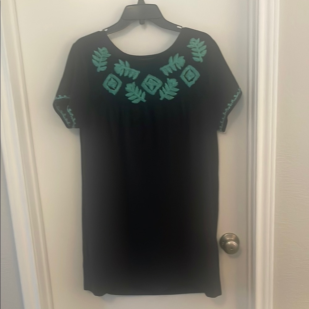 Navy Blue Dress with Turquoise Embroidery